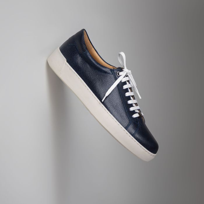 Navy leather casual lace-up shoe