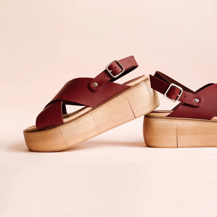 Burgundy leather platform sandals